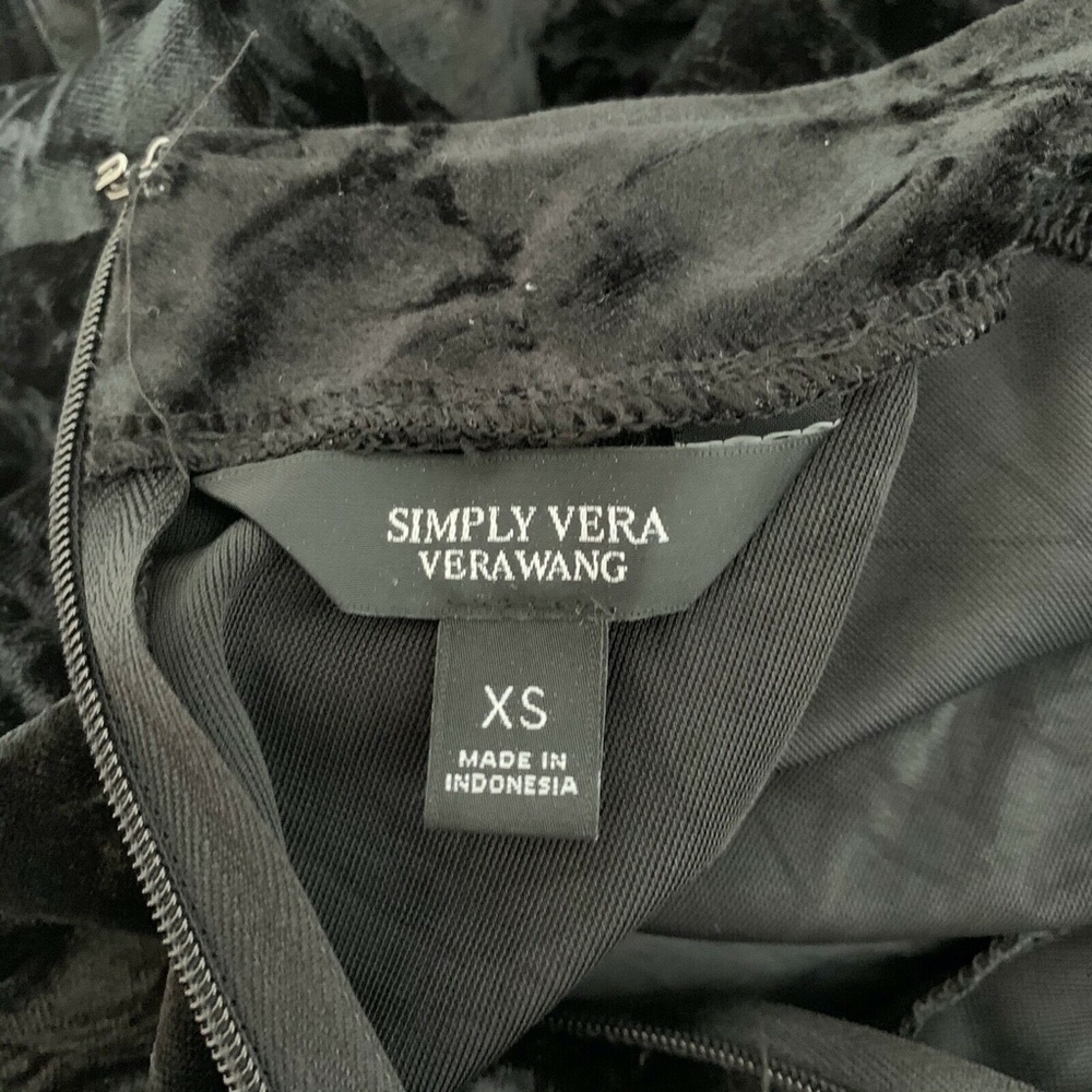 SIMPLY VERA Vera Wang Dress Women XS Black Crushed Velvet NWT 3/4 Sleeve Mock - Picture 7 of 9